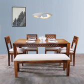 DOMY DINING SET 4 CHAIR WITH BENCH SOLID WOOD IN HONEY FINISH My Store