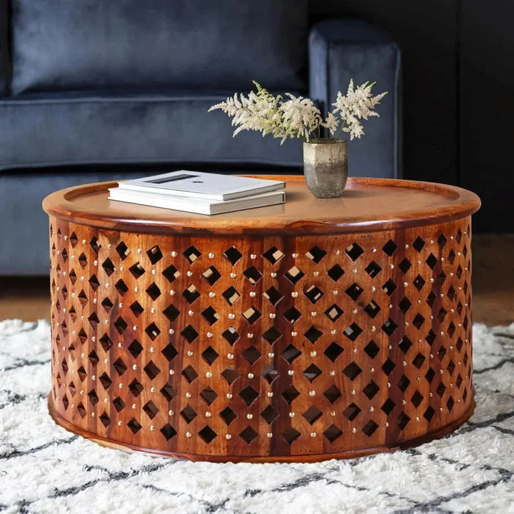 DOTTEY ROUND CENTER TABLE SOLID WOOD HONEY FINISH My Store