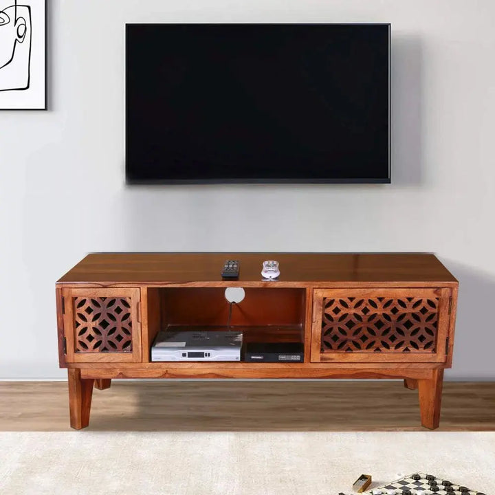 DURY TV UNIT SOLID WOOD HONEY FINISH My Store