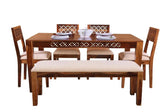DOMY DINING SET 4 CHAIR WITH BENCH SOLID WOOD IN HONEY FINISH My Store