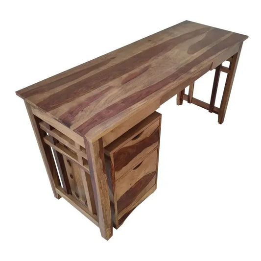 FURRY SOLID WOOD STUDY TABLE WITH STORAGE CABINET IN WALNUT FINISH My Store