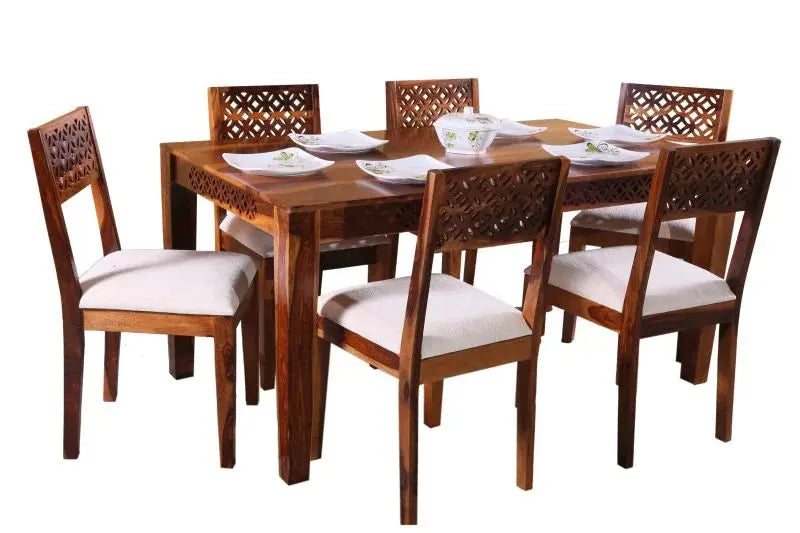 ROYALE DINING SET OF WITH 6 CHAIRS SOLID WOOD IN HONEY FINISH My Store