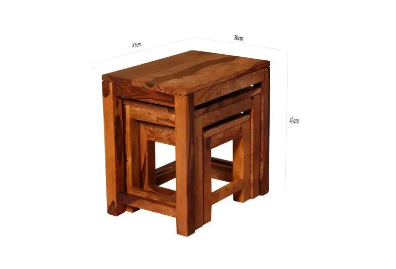 EUSY SET OF 3 STOOL SOLID WOOD IN HONEY FINISH My Store