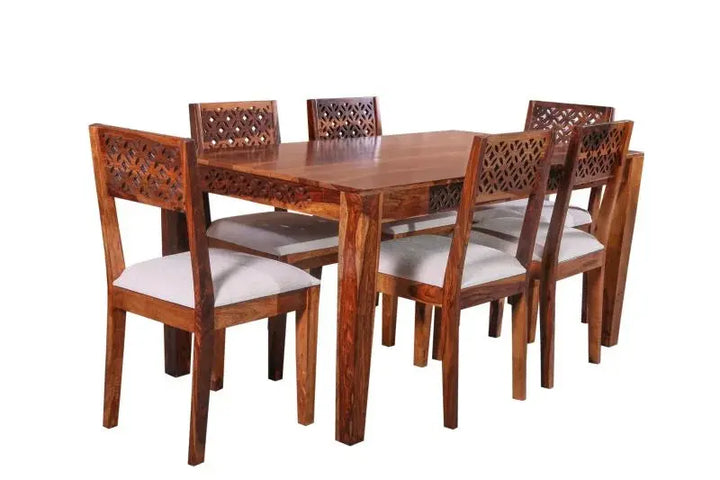 ROYALE DINING SET OF WITH 6 CHAIRS SOLID WOOD IN HONEY FINISH My Store