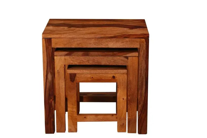 EUSY SET OF 3 STOOL SOLID WOOD IN HONEY FINISH My Store