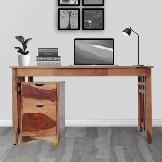 FURRY SOLID WOOD STUDY TABLE WITH STORAGE CABINET IN WALNUT FINISH My Store