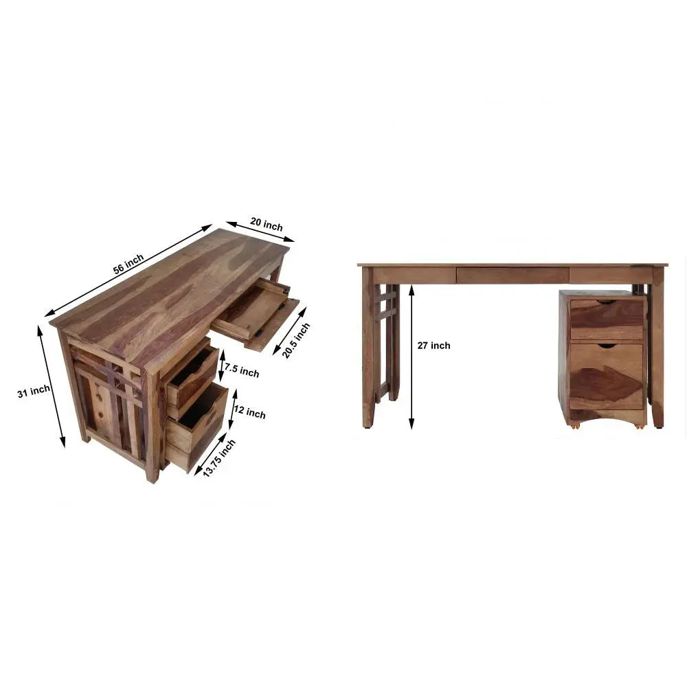 SUMO SOLID WOOD STUDY TABLE WITH STORAGE CABINET IN WALNUT FINISH My Store