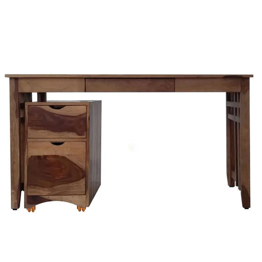 SUMO SOLID WOOD STUDY TABLE WITH STORAGE CABINET IN WALNUT FINISH My Store