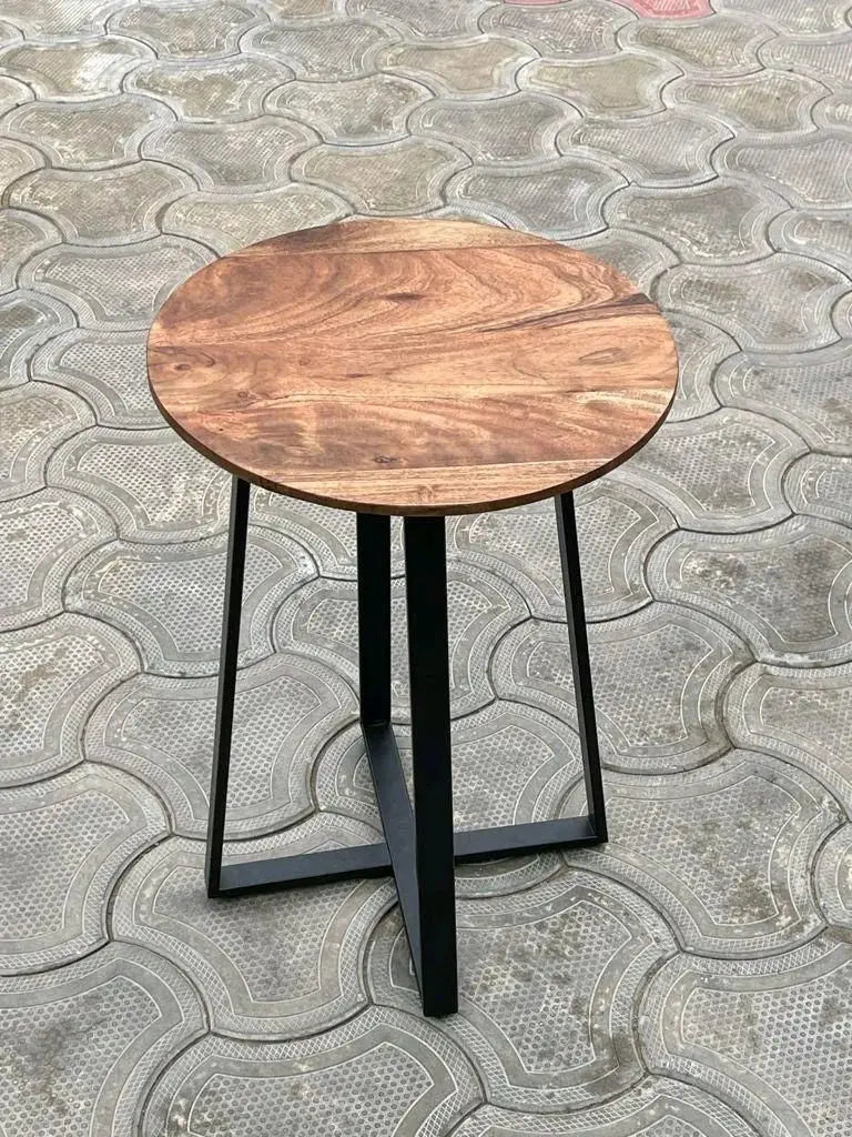 Iron and wood furniture  Powder-coated metal frame  Solid wood top end table  Mango wood industrial table  Acacia wood and iron table  Reclaimed wood metal table  Steel frame wood top table