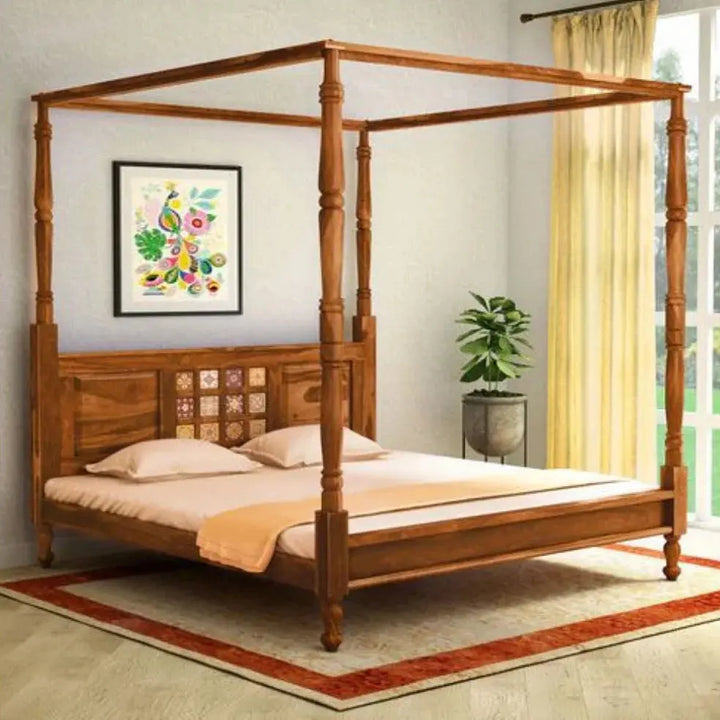 HRAY SOLID WOOD POSTER BED IN HONEY FINISH My Store