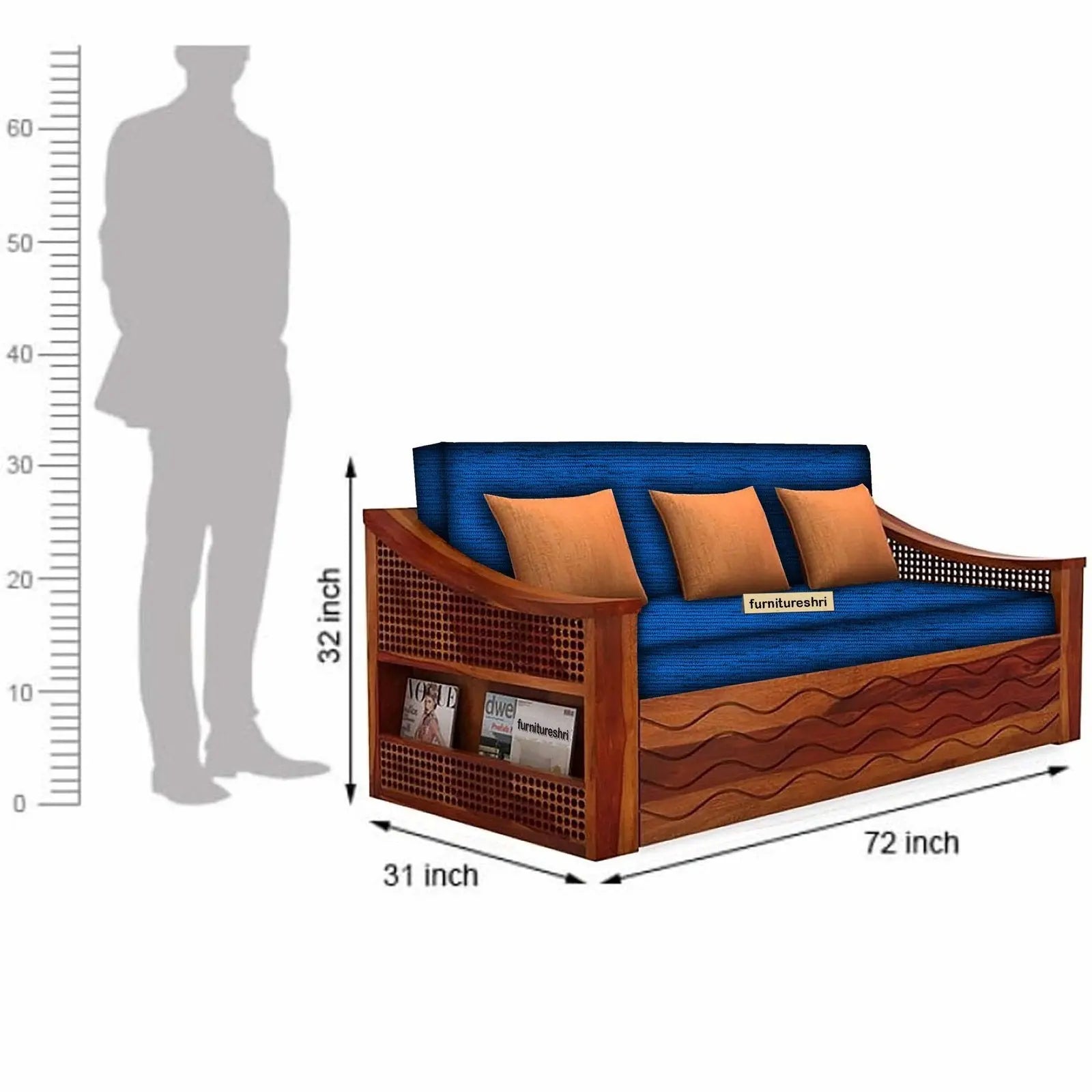 WAVE SOLID WOOD SOFA CUM BED WITH STORAGE My Store