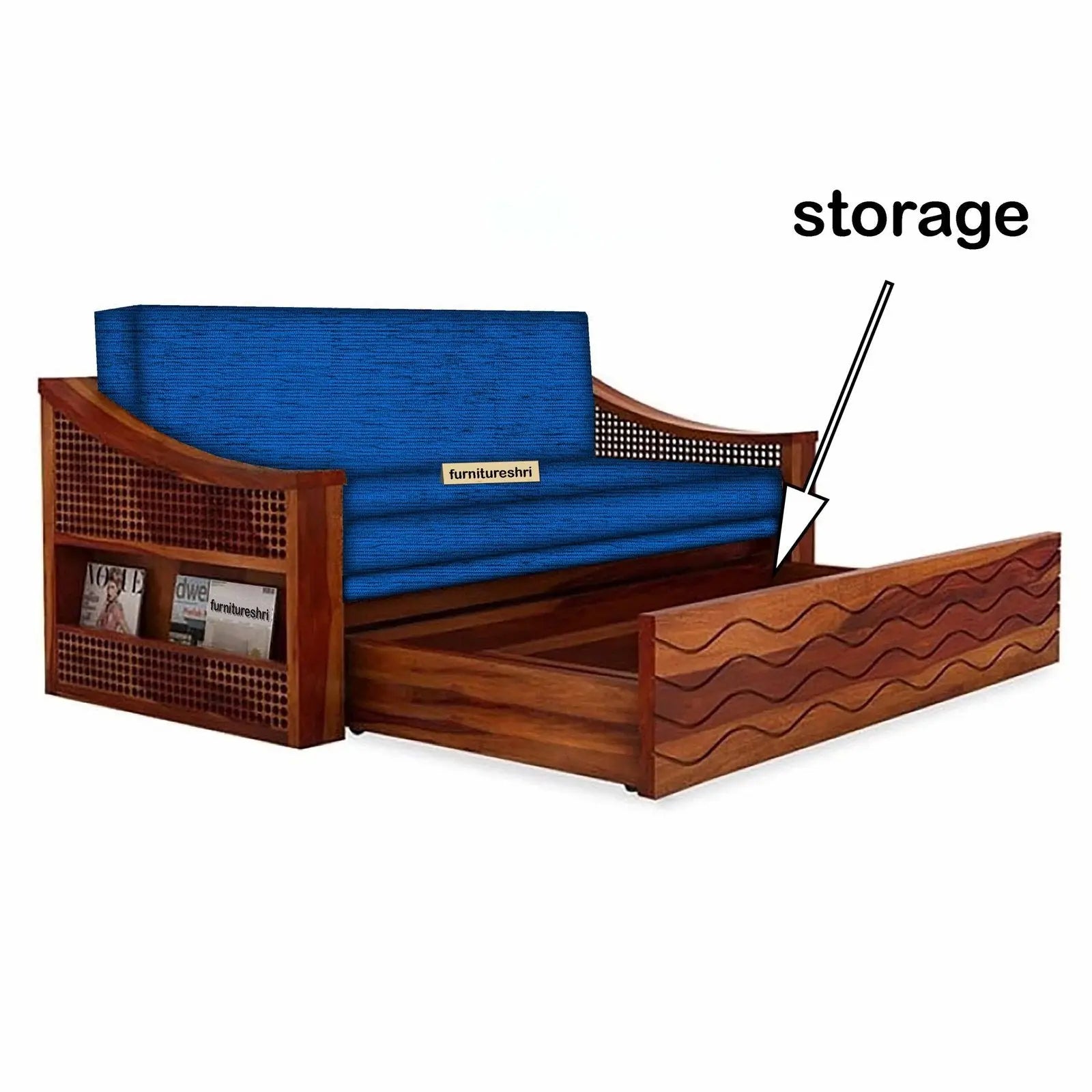 WAVE SOLID WOOD SOFA CUM BED WITH STORAGE My Store