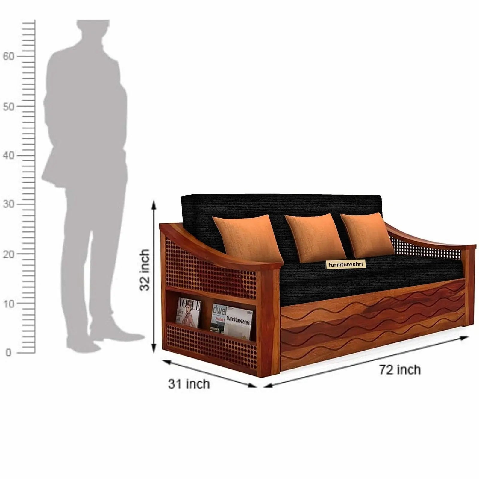 WAVE SOLID WOOD SOFA CUM BED WITH STORAGE My Store