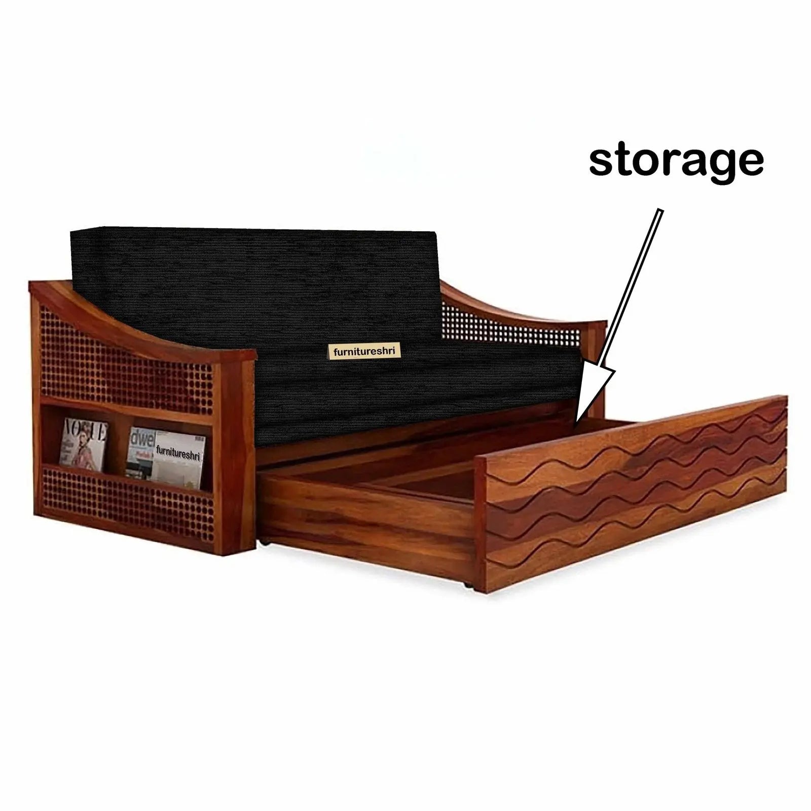 WAVE SOLID WOOD SOFA CUM BED WITH STORAGE My Store