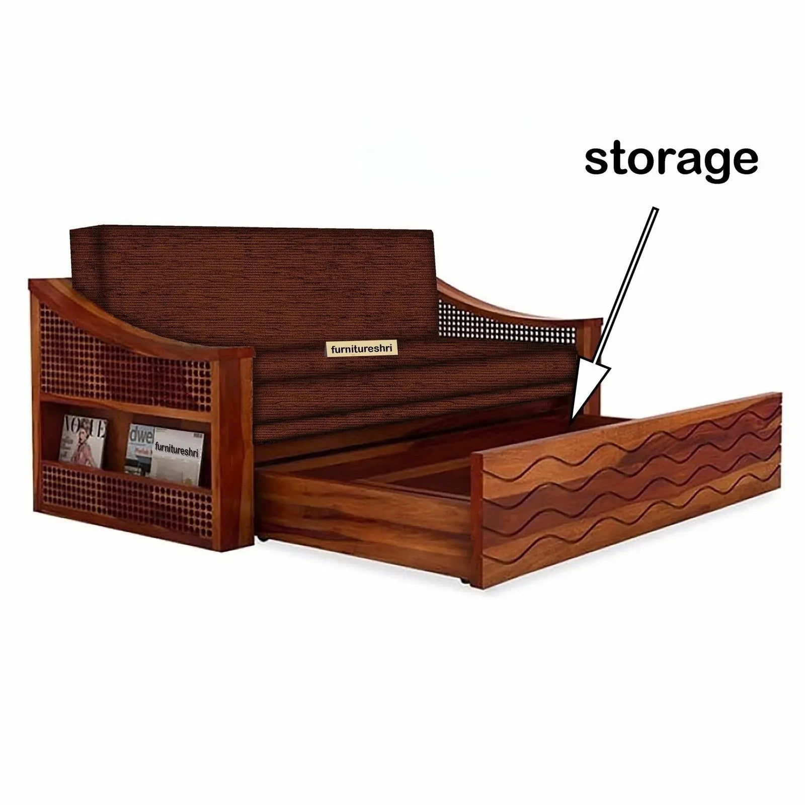 WAVE SOLID WOOD SOFA CUM BED WITH STORAGE My Store