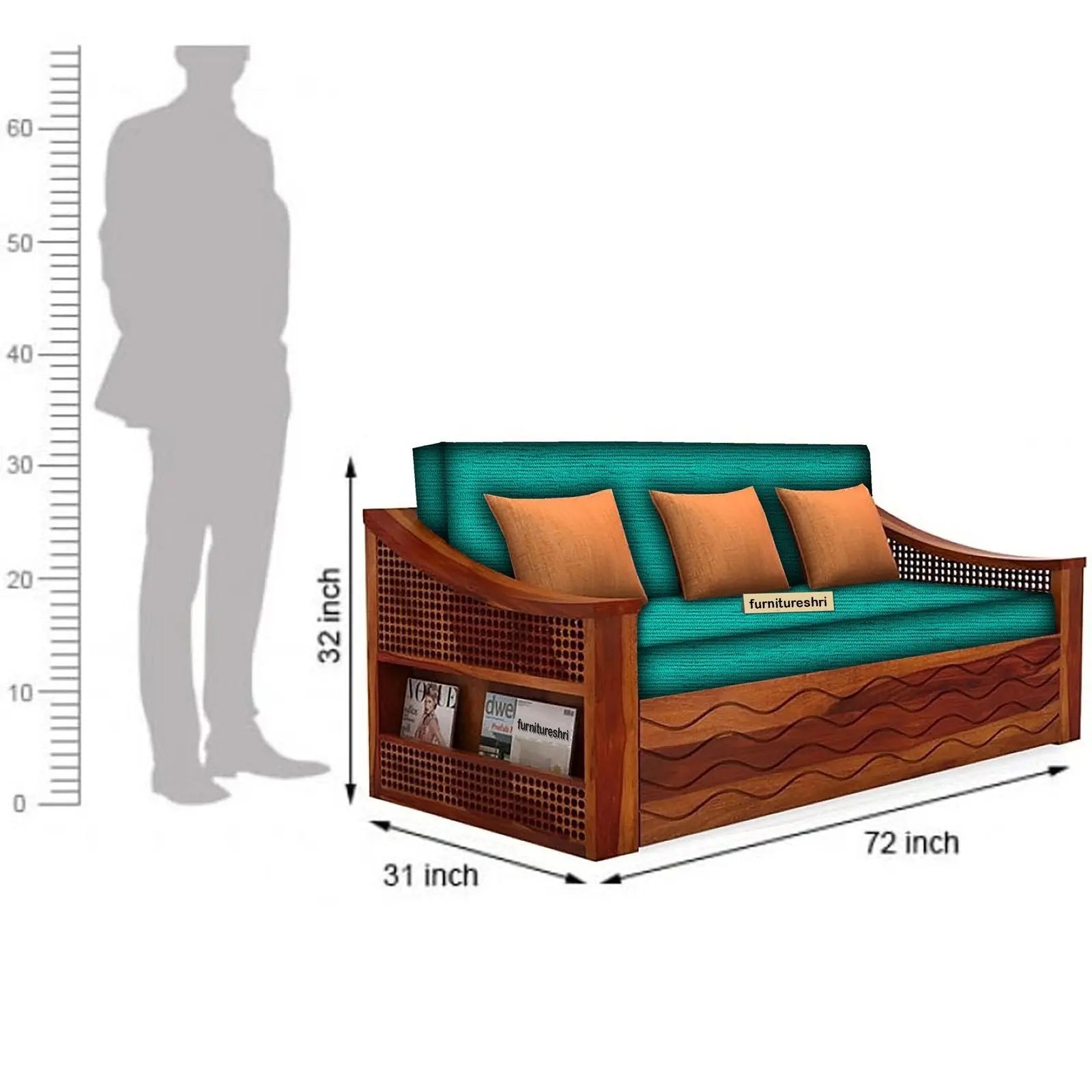WAVE SOLID WOOD SOFA CUM BED WITH STORAGE My Store