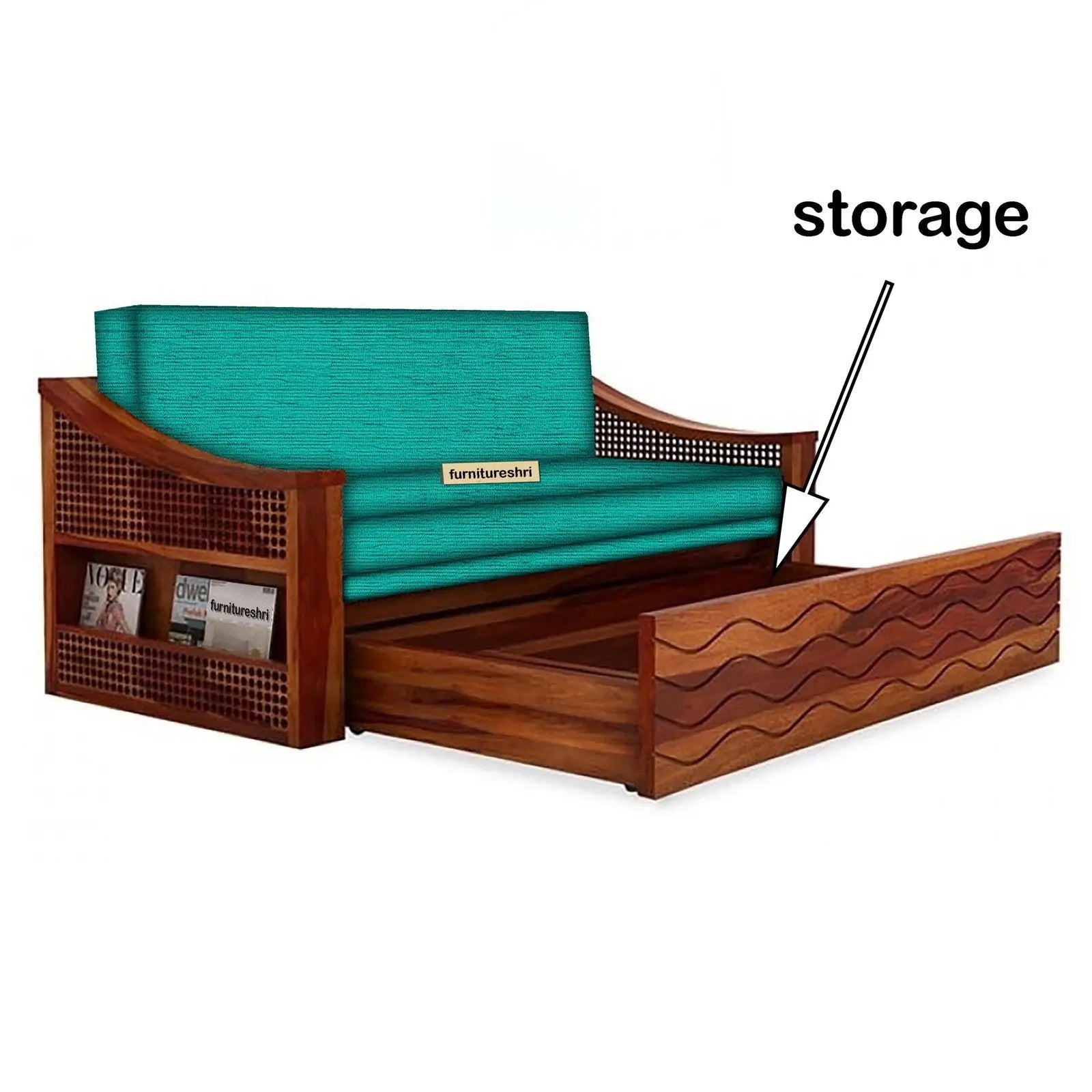 WAVE SOLID WOOD SOFA CUM BED WITH STORAGE My Store