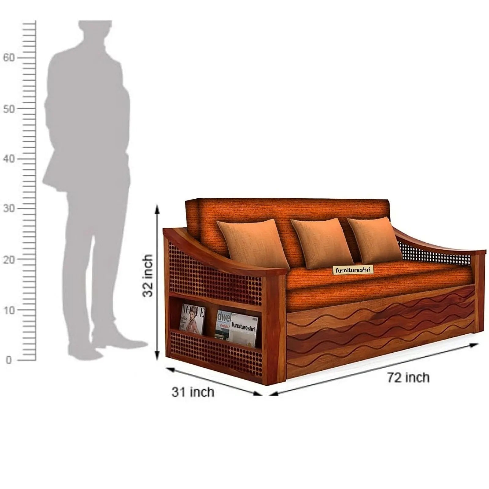 WAVE SOLID WOOD SOFA CUM BED WITH STORAGE My Store