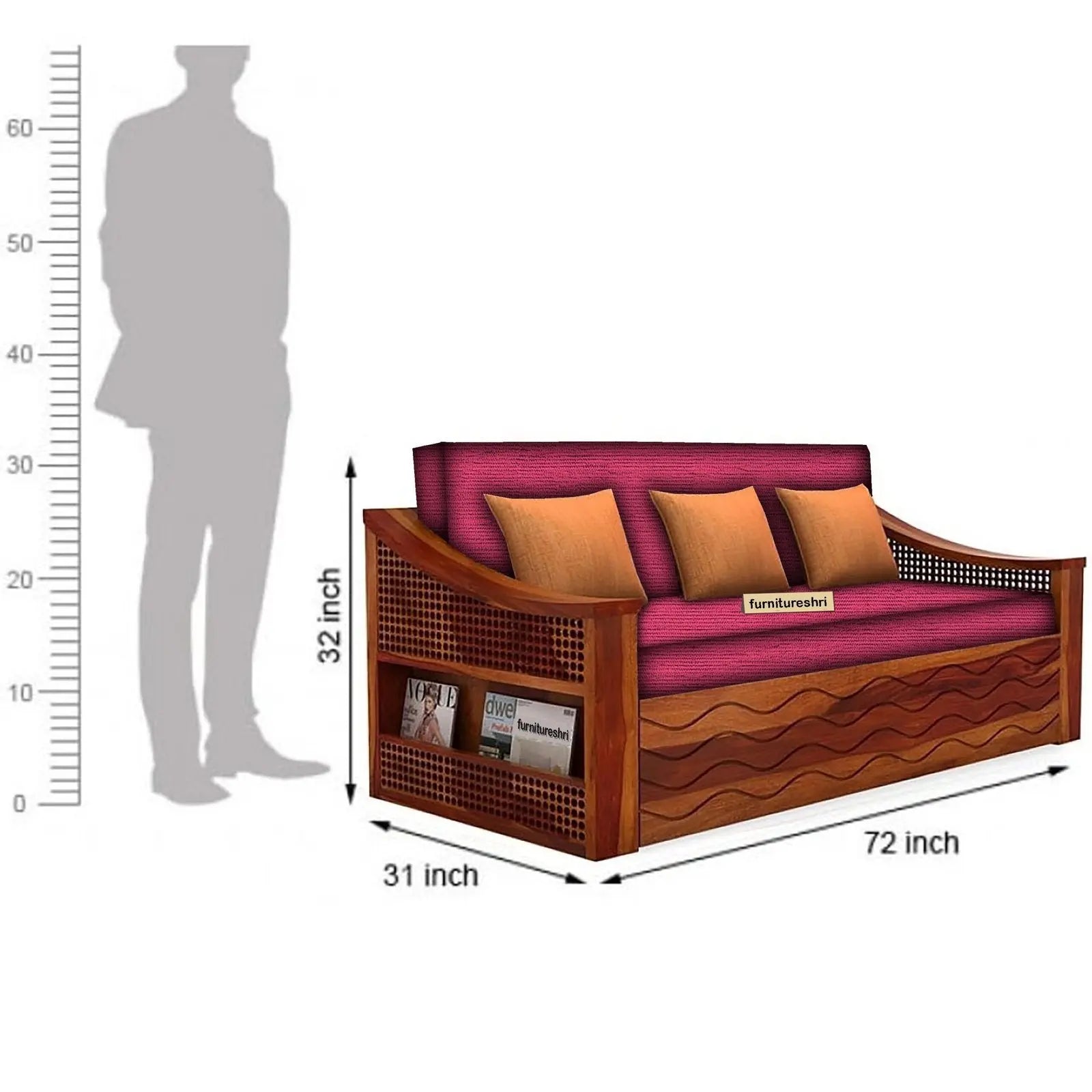 WAVE SOLID WOOD SOFA CUM BED WITH STORAGE My Store