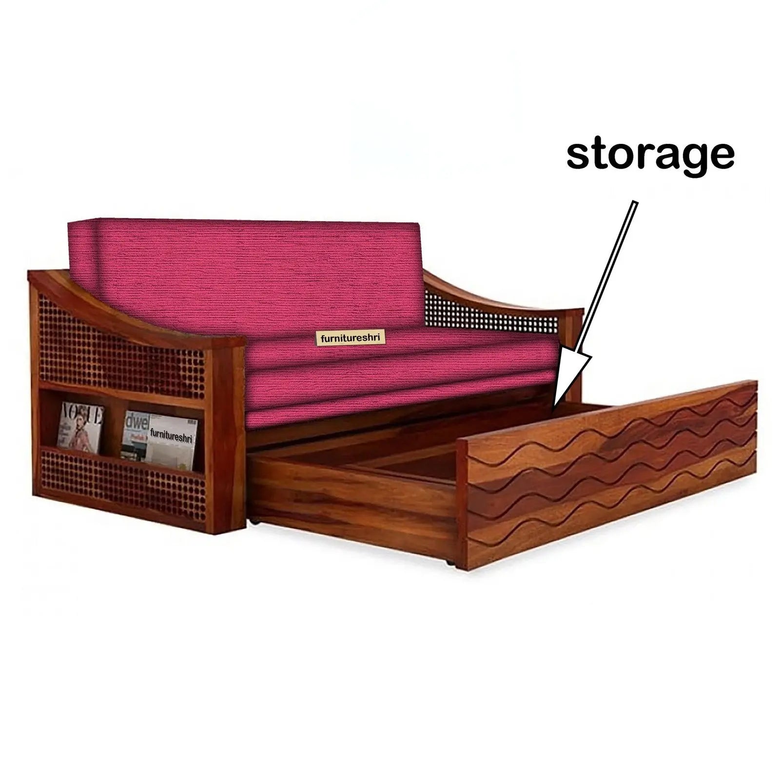 WAVE SOLID WOOD SOFA CUM BED WITH STORAGE My Store