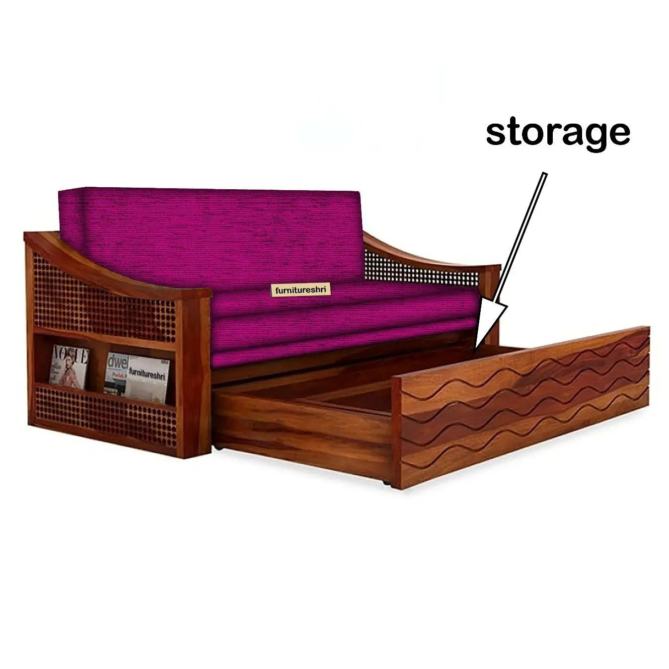 WAVE SOLID WOOD SOFA CUM BED WITH STORAGE My Store