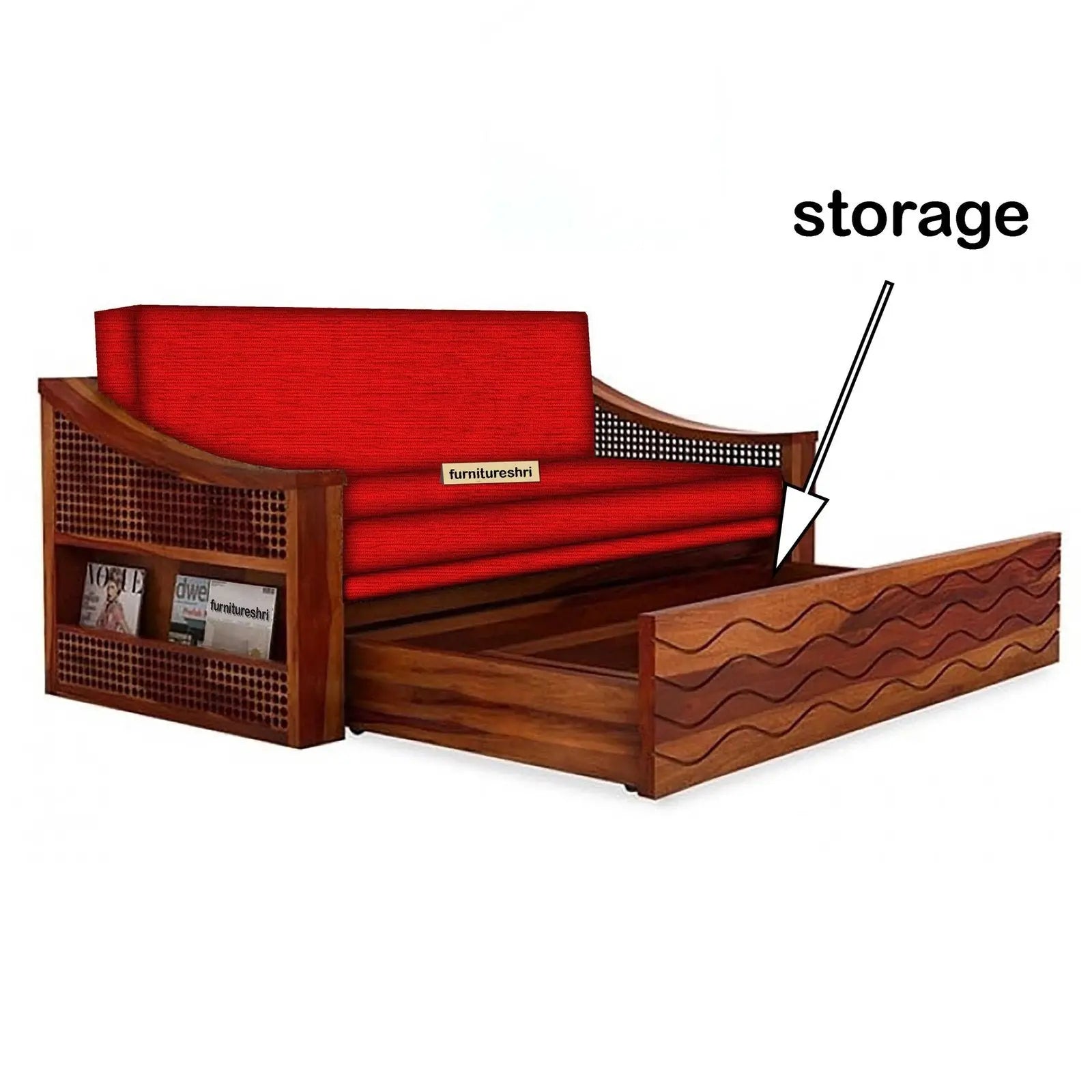 WAVE SOLID WOOD SOFA CUM BED WITH STORAGE My Store
