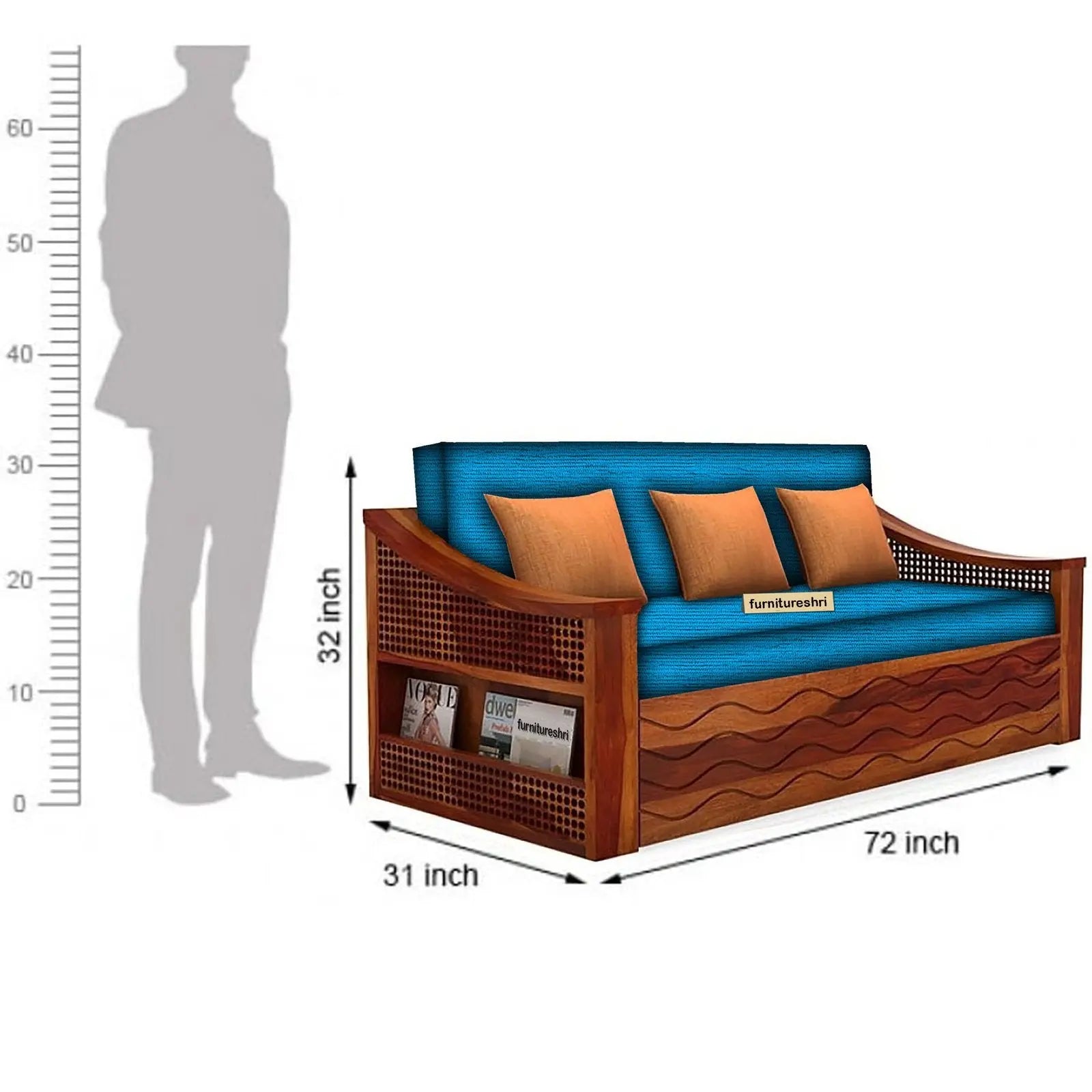 WAVE SOLID WOOD SOFA CUM BED WITH STORAGE My Store
