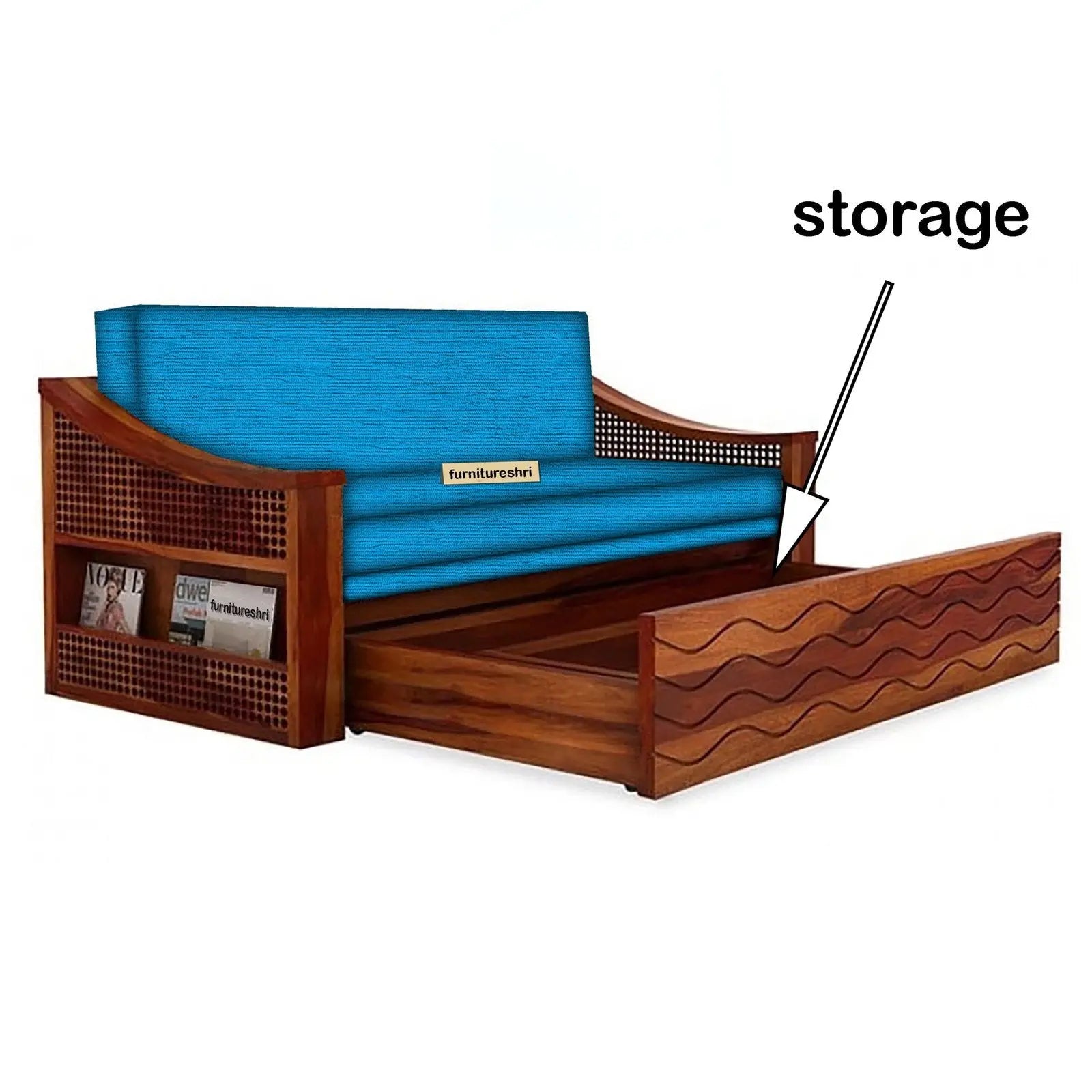 WAVE SOLID WOOD SOFA CUM BED WITH STORAGE My Store