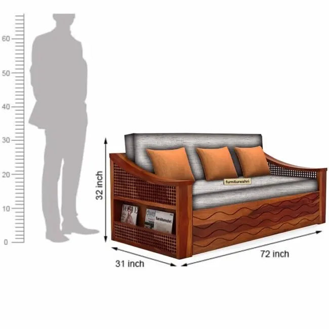 WAVE SOLID WOOD SOFA CUM BED WITH STORAGE My Store