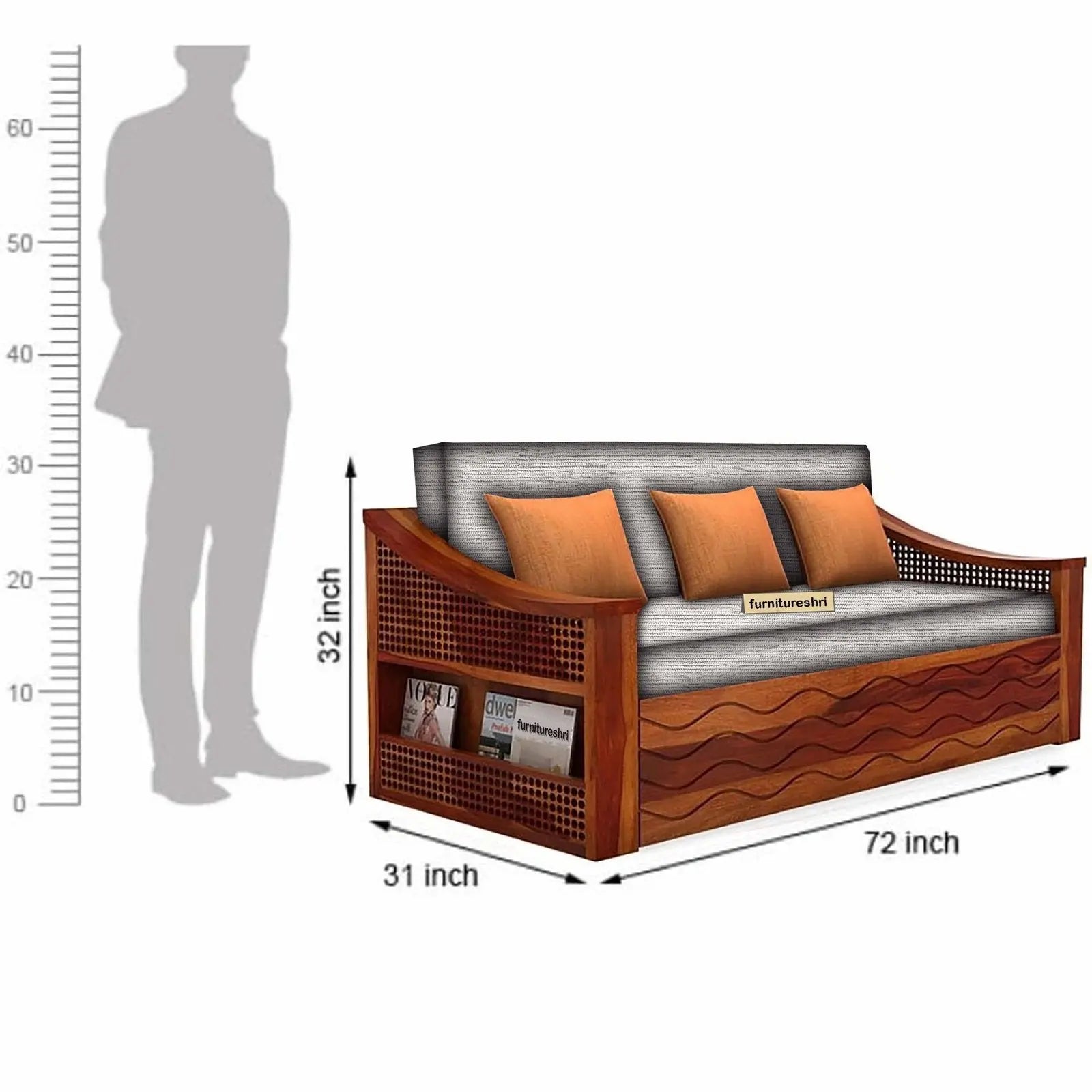 WAVE SOLID WOOD SOFA CUM BED WITH STORAGE My Store