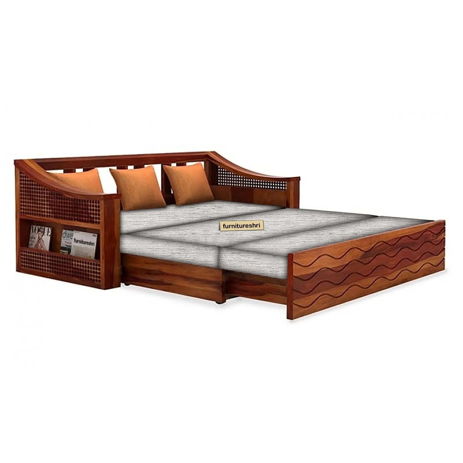 WAVE SOLID WOOD SOFA CUM BED WITH STORAGE My Store