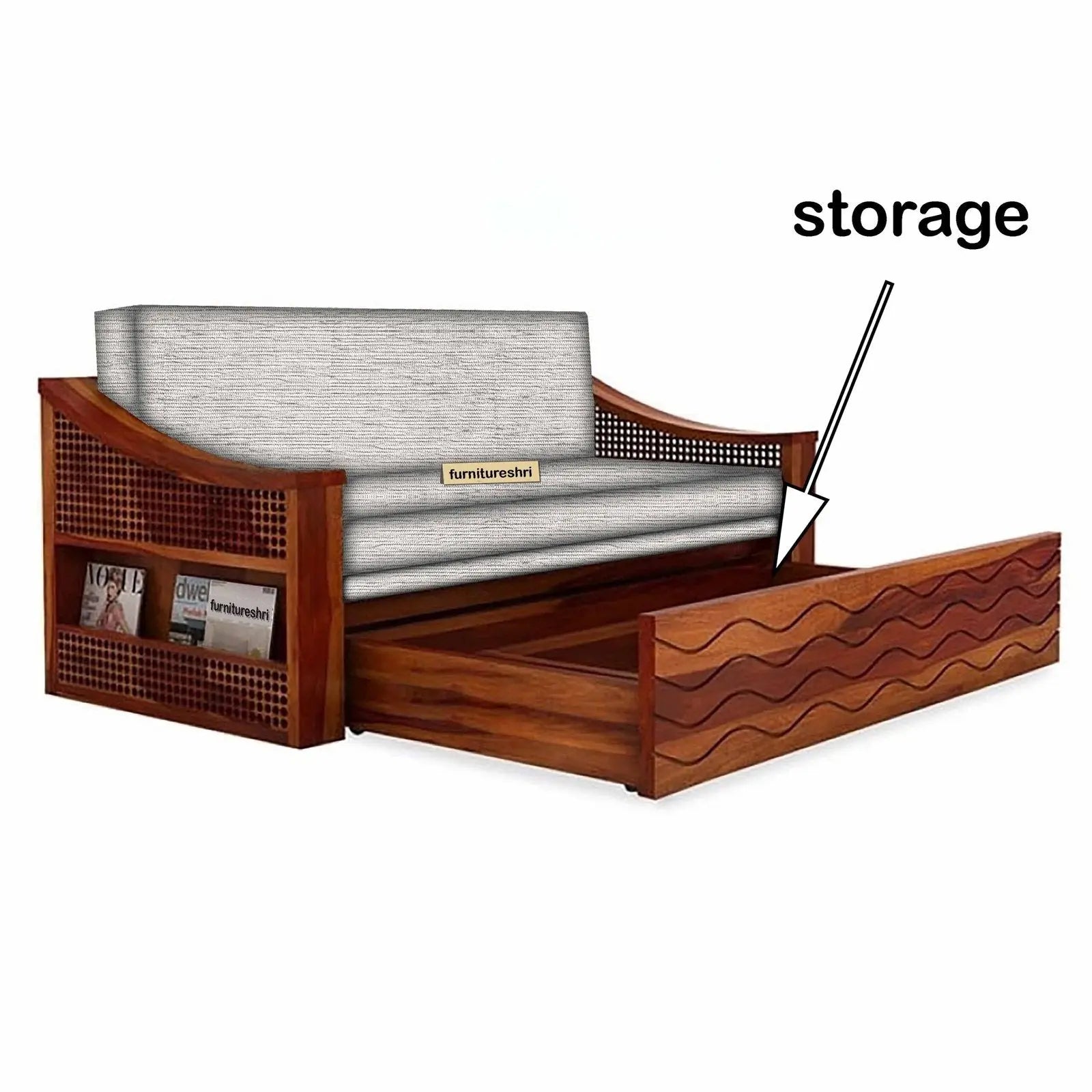 WAVE SOLID WOOD SOFA CUM BED WITH STORAGE My Store