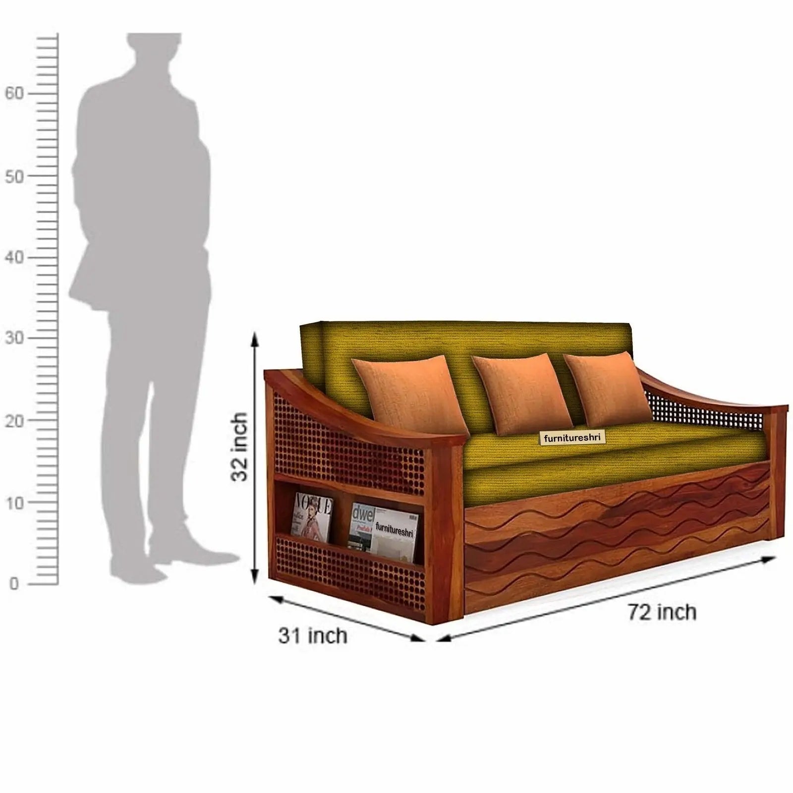WAVE SOLID WOOD SOFA CUM BED WITH STORAGE My Store