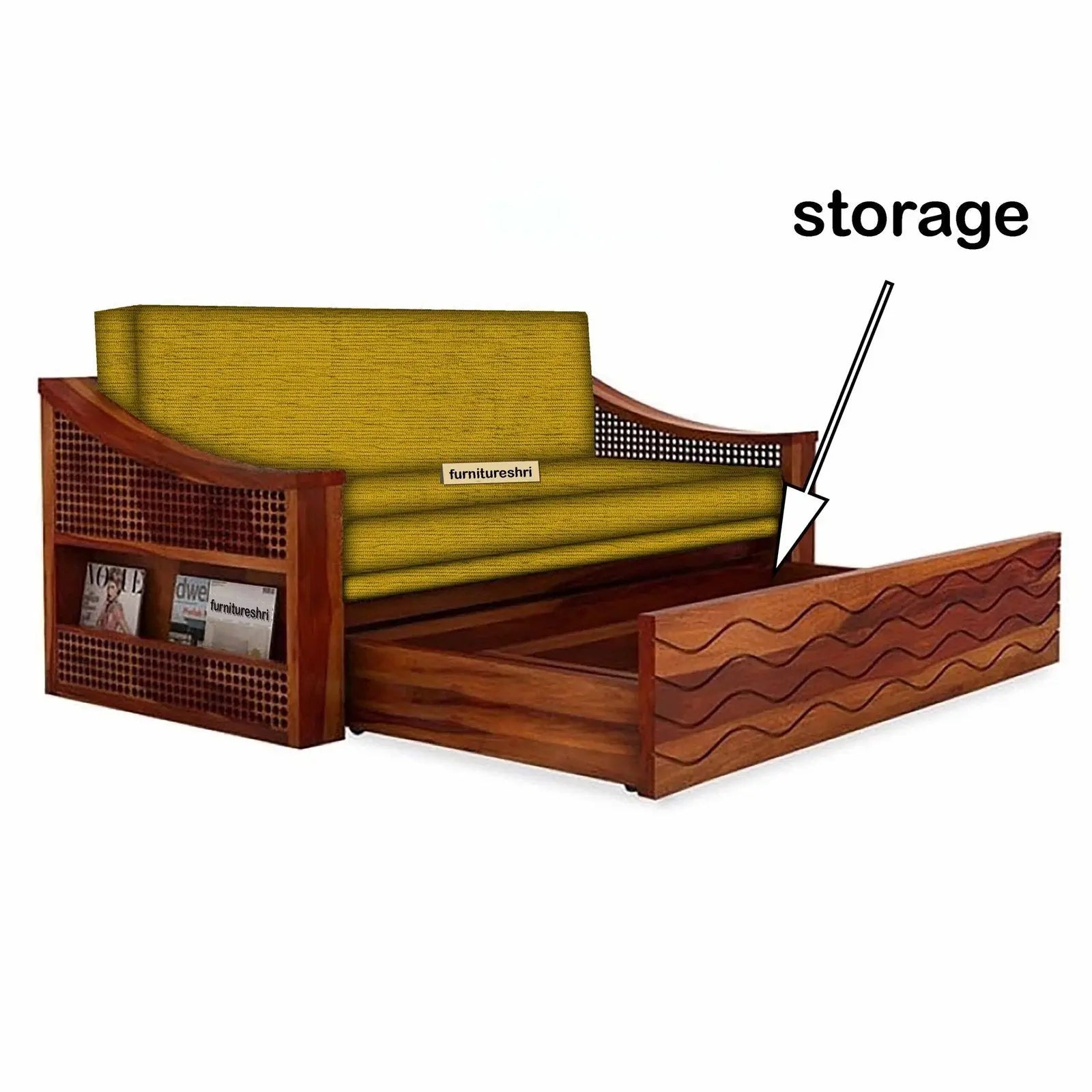 WAVE SOLID WOOD SOFA CUM BED WITH STORAGE My Store