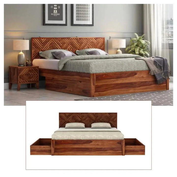 GAMA SOLID WOOD STORAGE BED IN WALNUT FINISH My Store