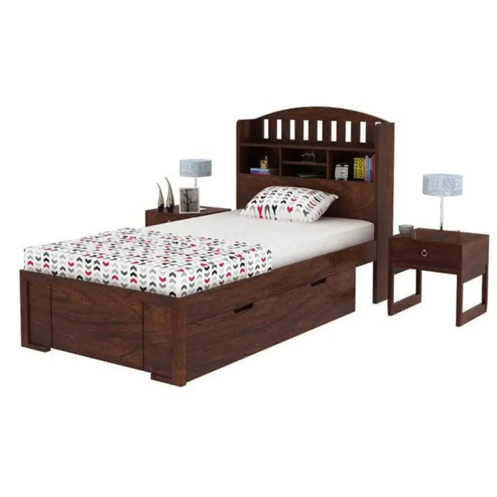 Lun Single Bed With Storage box headboard My Store