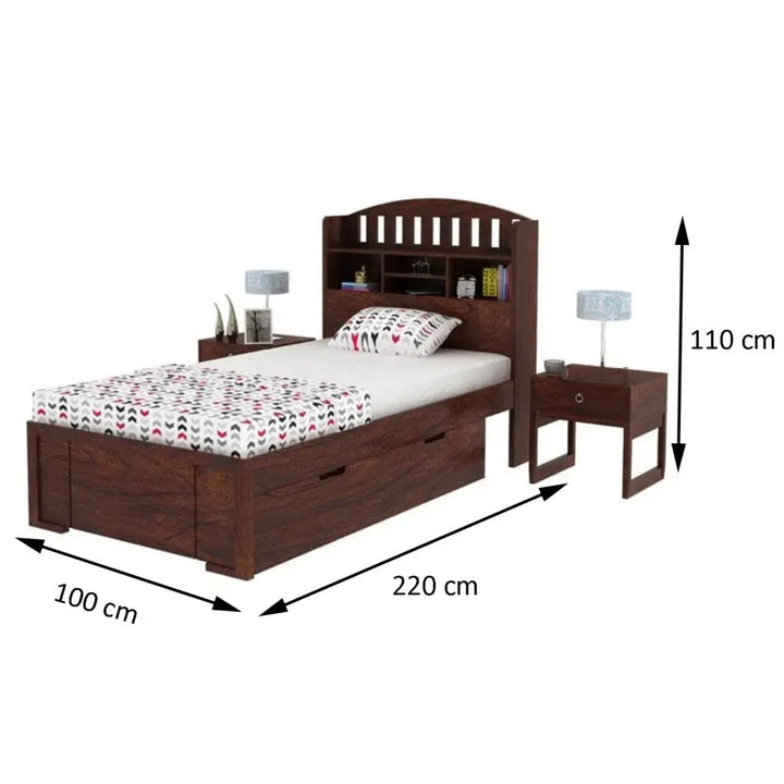 Lun Single Bed With Storage box headboard My Store