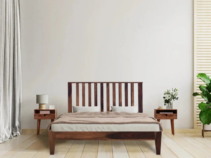 Vista solid wood queen size bed walnut finish My Store