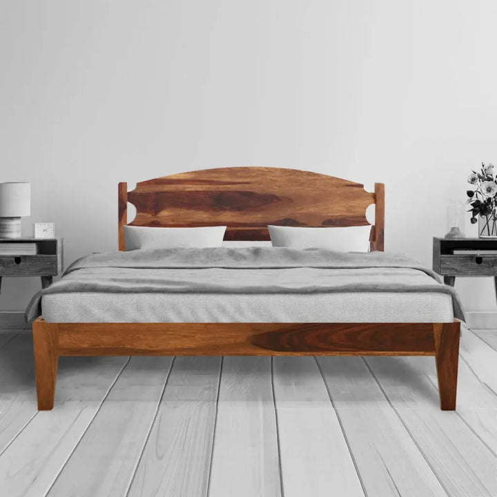 optima solid wood queen size bed walnut finish My Store