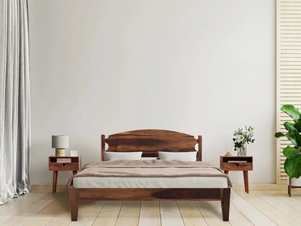 optima solid wood queen size bed walnut finish My Store