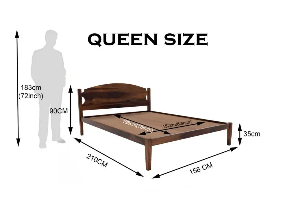 optima solid wood queen size bed walnut finish My Store