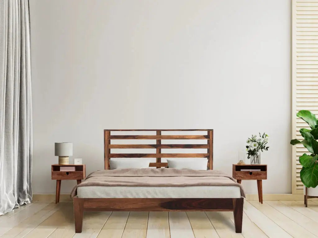 Kas solid wood queen size bed walnut finish My Store