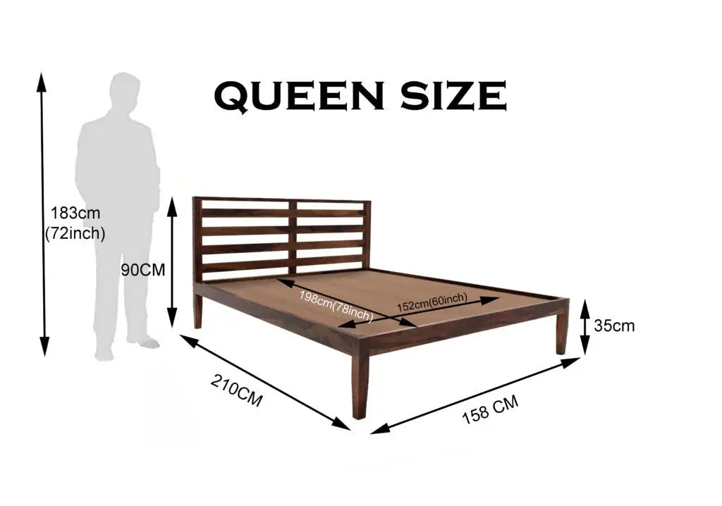 Kas solid wood queen size bed walnut finish My Store
