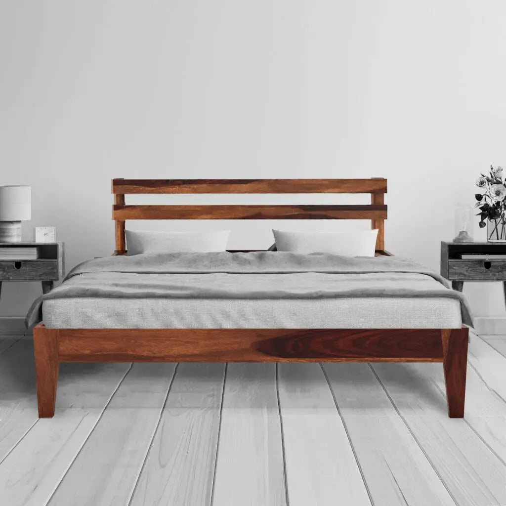 Aqua solid wood queen size bed walnut finish My Store