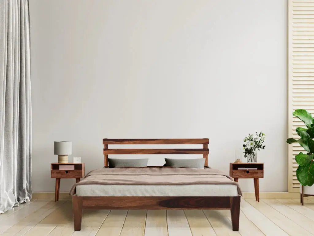 Aqua solid wood queen size bed walnut finish My Store