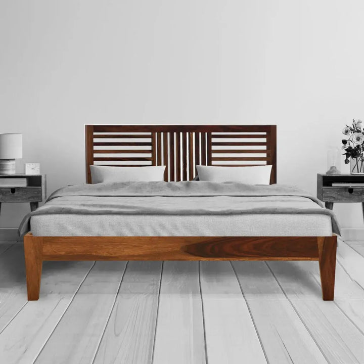 Aura solid wood queen size bed walnut finish My Store