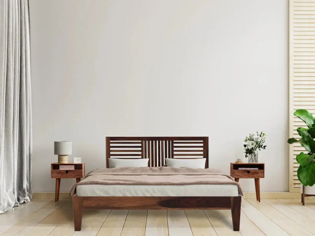 Aura solid wood queen size bed walnut finish My Store
