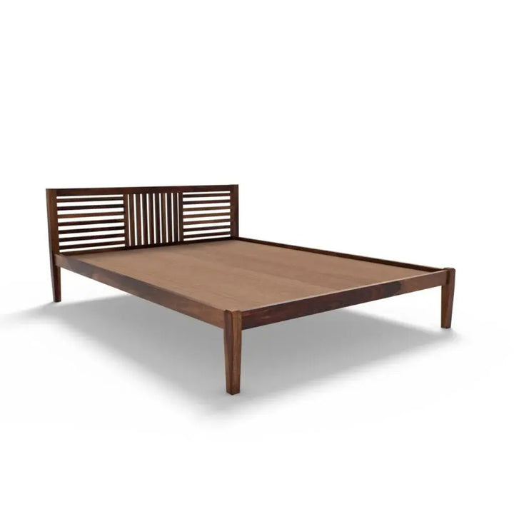 Aura solid wood queen size bed walnut finish My Store