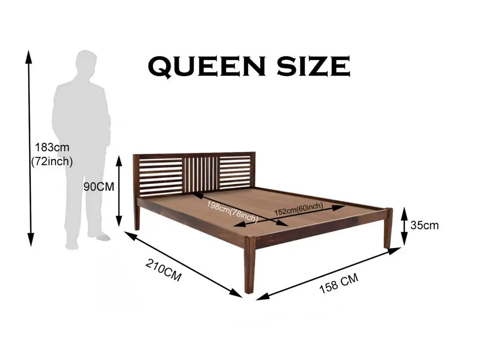 Aura solid wood queen size bed walnut finish My Store