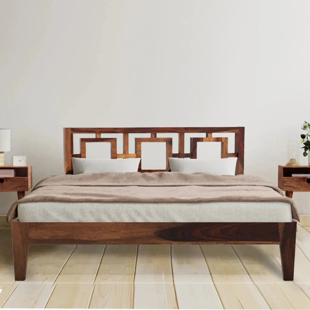 Gorry solid wood queen size bed walnut finish My Store